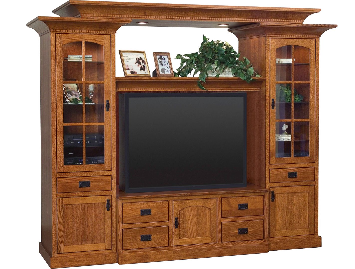 Amish Rockport Mission TV Entertainment Center Solid Wood Wall Unit